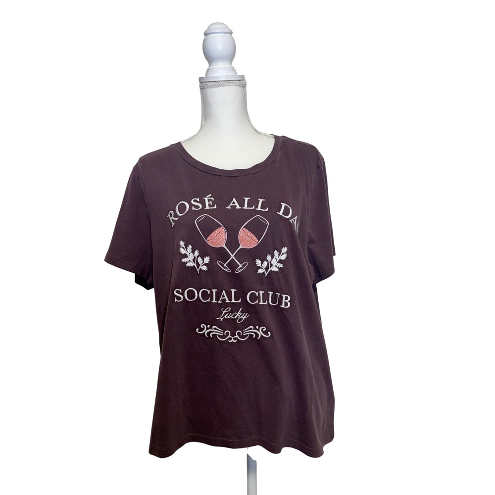 Lucky Brand Women's Purple Rosé All Day Graphic Short Sleeve T-Shirt Size XXL